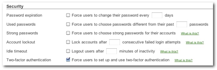 Force users to use two-fact authentication